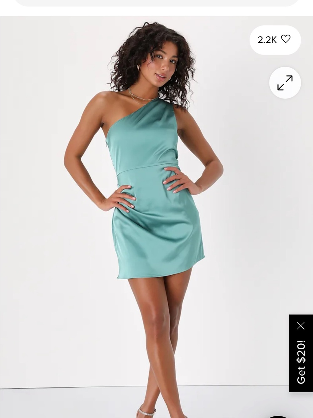Lulu's Teal One-Shoulder Satin Mini Dress